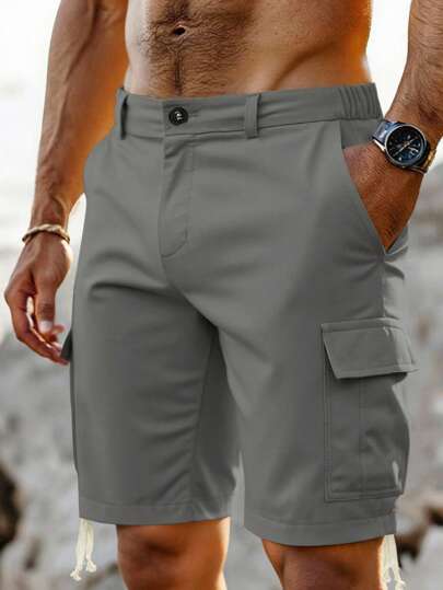 Manfinity Roughcore Men's Fashionable Casual Multi-Pocket Lightweight Grey Shorts, Summer Men Grey Cargo Shorts Men Cargo Shorts Men Casual Shorts Grey Shorts For Men Men Shorts