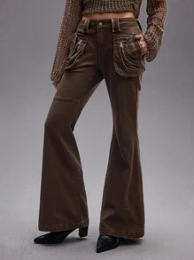 ROMWE Grunge Punk Vintage Distressed Y2K Flare Jeans - Brown - View 7