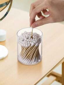 1/2/3/4/6pcs  Transparent Storage Box For Cleaning Rod, Round Pad And Dental Floss Pick - 10oz Clear Plastic Jar Set, Suitable For Bathroom And Dressing Table Storage And Organization, Black Night Stand Makeup Storage Box,Living Room Decor Pen Holder Storage Box - Clear - View 3