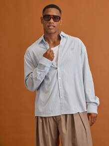 Musero Pinstripe Button Through Long Sleeve Shirt Summer Spring Vacation Holiday - Multicolor - View 5