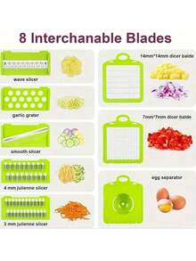 16 合 1 蔬菜切碎机（带容器）- 多功能厨房切洋葱、水果和蔬菜的塑料食品切片机，带安全锁，便携式设计和易清洁刀片，用于准备、切片、切丝、切蔬菜和切碎，简单的厨房工具，易于清洁 - 灰色 - 查看 7