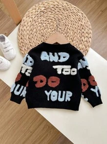 SHEIN 男婴休闲字母图案开衫，秋冬 - 彩色 - 查看 2
