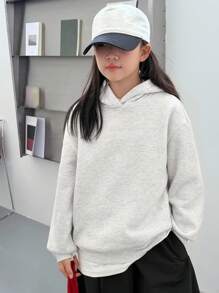 Dazy Kids Tween Girls Solid Color Knitted Fleece Sweatshirt - Light Grey - View 5