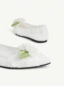 CUCCOO CHICEST 女士花卉刺绣蕾丝尖头平底鞋，优雅甜美浪漫时尚舒适白色网眼新娘婚礼派对平底芭蕾平底鞋，适合下午茶、约会、派对、婚礼、万圣节、圣诞节、感恩节、情人节 - 白色 - 查看 10