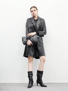 CUCCOO BIZCHIC Women's Pointed Toe Stiletto Heel Black Fashion Slip-On With Side Zipper PU Leather Daily Commute Versatile Pleated Mid-Calf Boots For Christmas - Black - View 10