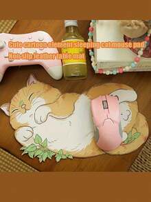 SHEIN 1 Stück Tischunterlage Schlafende Katze Maus Pad, Gaming Cartoon Mauspad, Katze Tastatur Maus Matte, Büro Mauspad, geeignet für Computer und Laptops, rutschfeste Tischunterlage, tolles Geschenk für den Feiertag, orange Katze
