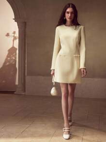 MOTF PREMIUM 仿珍珠装饰口袋连衣裙 - 黃色 - 查看 4