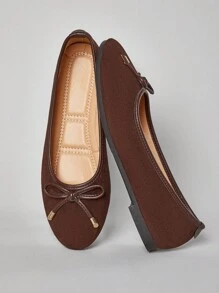 SHUZIA Women's Casual Round Toe Ballet Flats With Draw String Dainty Bow - Chocolate Brown - View 1