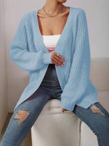 Chiquease 女士休闲百搭纯色宽松开衫 - 淺藍色 - 查看 4