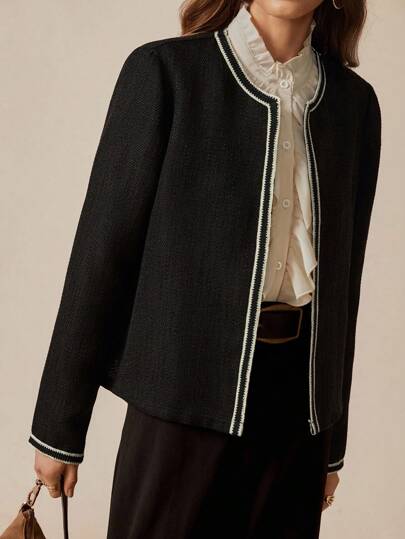 Florisole 女士优雅通勤休闲波西米亚风黑色长袖夹克