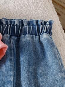 SHEIN Vintaside Kids 2pcs Baby Girl Autumn/Winter Knitted Sweater With Red Strawberry Pattern + Denim Pants Set Fall - Pink - View 4