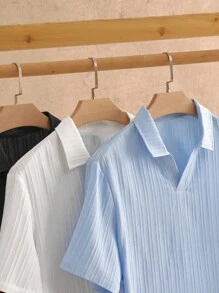 HIMLAND 3pcs Pack Men's Minimalist Silky Short Sleeve Polo Shirt, Summer Collared Shirts Men Shirts Cropped Shirts Boxy Shirts Unisex Shirts, Men's Knit Polo, Ribbed Polo Shirt Men, Johnny Collar Polo, Textured V-Neck Shirt, Men's Summer Business Casual Top, Lightweight Pullover Polo, Minimalist Solid Color Polo, Waffle Knit Polo, Moisture-Wicking Golf Shirt, Men's Ribbed Knit Polo Shirt, Textured Short Sleeve With Johnny Collar, Modern Fit Business Casual Pullover Tee Men Collared Shirts, Old Money