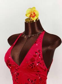 Amplova 2025 新款夏季度假背心，刺绣串珠深 V 领休闲性感女式吊带背心，开学派对 - 酒紅色 - 查看 4