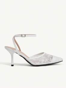 CUCCOO CHICEST Giày cao gót mũi nhọn ren thêu hoa thanh lịch, ngọt ngào, lãng mạn, thời trang, thoải mái, lưới trắng, quai mắt cá chân, dành cho khách dự tiệc cưới, tiệc trà chiều, hẹn hò, tiệc tùng, ngày lễ - trắng - Xem 8