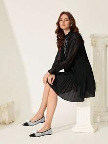 CUCCOO CHICEST Women's Flat Slip-On Shoes, Pointed Toe, Multi-Color Pearl Rose Flower Design, Elegant Outdoor Flats - Black and White - View 12