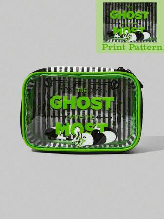 Beetlejuice | ROMWE Fashionable Transparent Striped & Letter Pattern Cosmetic Bag