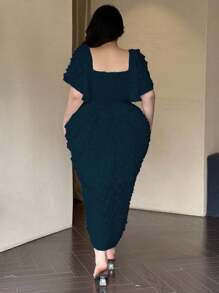 Vibekara 复古法式泡泡袖波尔卡圆点纹理女式派对连衣裙 - 藏蓝色 - 查看 2