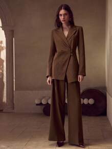 MOTF PREMIUM SACOU ASIMETRIC ELEGANT CU BRODAT PENTRU DAMĂ - cafea maro - Vizualizare 5