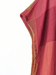 Rusticease 大码女式几何印花圆领短袖休闲宽松连衣裙 - 橘色 - 查看 6