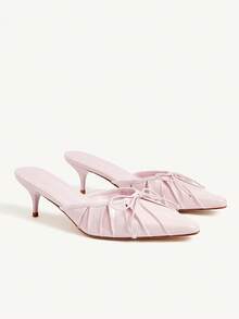 CUCCOO CHICEST 女士尖头一脚蹬高跟鞋，蝴蝶结褶皱设计，优雅细高跟，仿皮，适合通勤、约会、工作，百搭浅粉色穆勒鞋