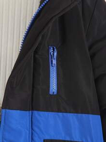 1pc Young Boy's Thickened Contrast Color Long Sleeve Padded Coat, Suitable For Daily Wear, Commuting, School, Autumn/Winter, Outdoor Activities Fall