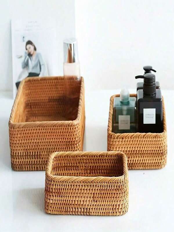 SHEIN 1/3 Wicker Storage Baskets, Snack And Fruit Baskets, Rattan Baskets, Bathroom Trays, Woven Rectangular Bread Baskets, Home Desktop Decoration Baskets, Kitchens, Kitchen Accessories, Kitchen Tools, Kitchen Organizers, Cosmetics Organizers, Wedding Supplies, Floral Decorations, Household Items, Tables, Home Decor, Home Decor And Storage, Room Decor, Bedroom Decor