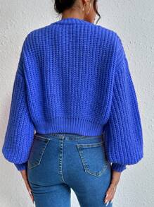 EURMUSE Women's Solid Color Drop Shoulder Long Sleeve Single-Breasted Casual Loose Cardigan - Royal Blue - View 2