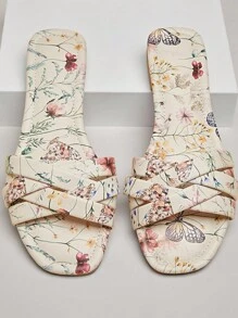 SHUZIA 女士时尚休闲舒适花卉印花一脚蹬平底凉鞋 - 彩色 - 查看 6