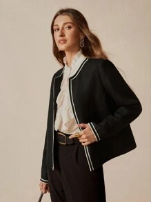 Florisole 女士优雅通勤休闲波西米亚风黑色长袖夹克 - 黑色 - 查看 2