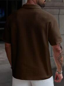 Manfinity Homme Kemeja Polo Lengan Pendek Polos Kasual Pria Ukuran Besar, Musim Panas - Coffee Brown - View 3