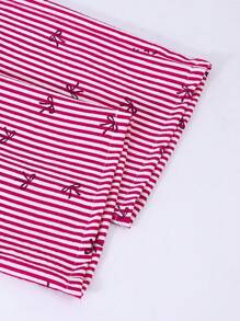 Sparklyn 女童条纹蝴蝶结吊带背心和直筒裤夏季度假装 - 紅色 - 查看 6