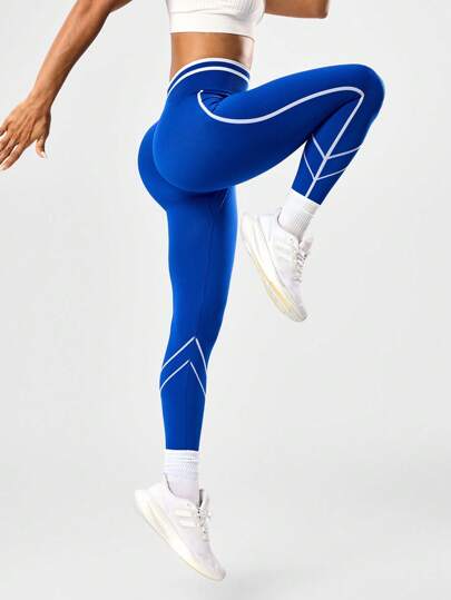 Seamluxe SHEIN Sport 1 件吸湿排汗对比色基本款运动裤，无缝设计，适合健身、瑜伽