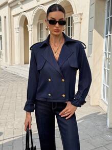 Siren Gaze Bộ quần short denim và áo khoác trench coat mới cho nữ mùa thu - Màu xanh hải quân - Xem 3