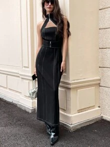 GENKIRA 女士休闲时尚性感修身露背吊带连衣裙 - 黑色 - 查看 6