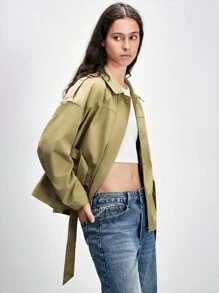Lumivelle Women's Fashion Windbreaker Utility Jacket With Waist Cinch, Autumn/Winter Casual Spring For University - Khaki - View 6
