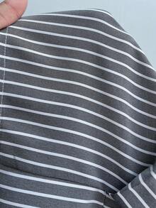 Maweii 大码休闲通勤条纹裹身衬衫 - 灰色 - 查看 7