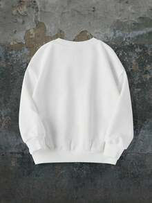 BATMAN X SHEIN 小男孩卡通人物印花白色宽松圆领落肩卫衣，秋冬