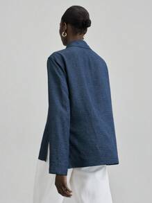 Ontre 2025 New Women's Clothing, Autumn/Winter Apparel, All Season Wear, Winter Outfits, Back To School Looks For Women, Halloween & Christmas Outfits, Women's Teacher Attire, Casual Outings, Night Out Dresses, Wedding Guest Formal Wear, Elegant Wedding Guest Dresses, Church Attire For Women, Business Casual, Women's Business Casual Wear, Versatile Basics, Blouses, Chest Pocket Long Sleeve Shirt Collar Jacket, Women's Shirts,Fall Tops - Medium Wash - View 4