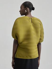 Ontre 2025 秋冬女装、返校装、万圣节装、圣诞节装、教师装、夜间外出装、商务休闲褶饰蝙蝠袖上衣 - 綠色 - 查看 3