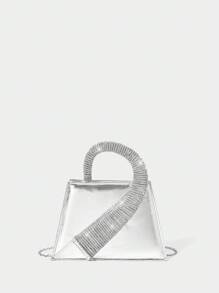 SHECARRY Fashionable Elegant Crystal Decorated Evening Handbag - Silver - View 1