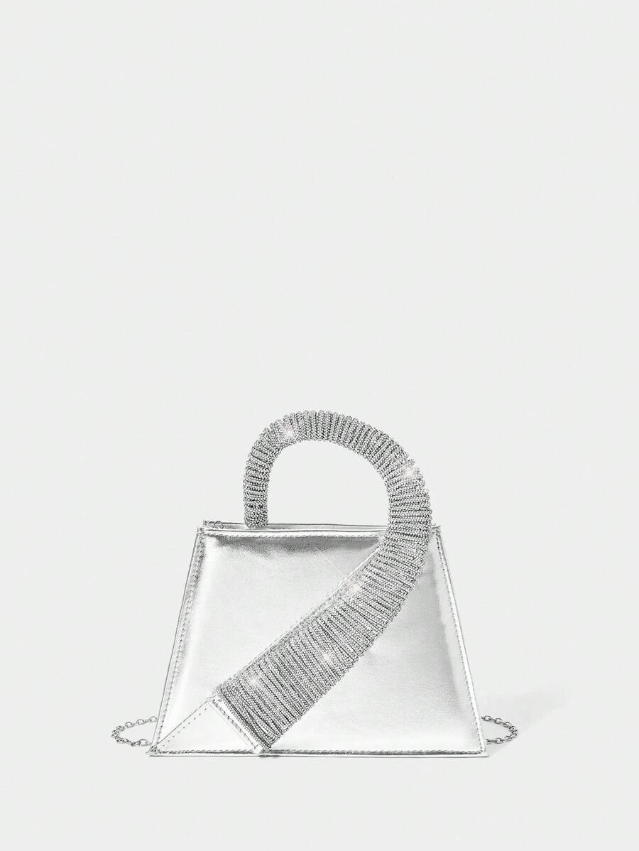 SHECARRY Fashionable Elegant Crystal Decorated Evening Handbag - Silver - View 1