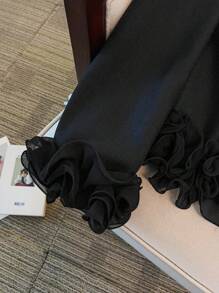 GlowEve CURVE 大码女式荷叶边袖口设计圆领长袖夹克，时尚百搭，适合秋冬休闲通勤 - 黑色 - 查看 5