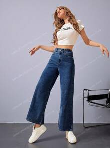 Jeanoix High Waist Wide Leg Jeans - Medium Wash - View 4