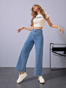 Jeanoix 高腰闊腿牛仔褲