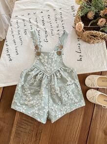 SHEIN LMoss Kids LMoss 女婴纯色提花连体衣 女婴服装 女婴连体衣 碎花婴儿服 两件套女婴套装 女婴夏季套装 两件套女婴服装 女婴复古服装 碎花刺绣婴儿服 无袖多色女婴连体衣，夏季碎花刺绣设计 - 彩色 - 查看 4