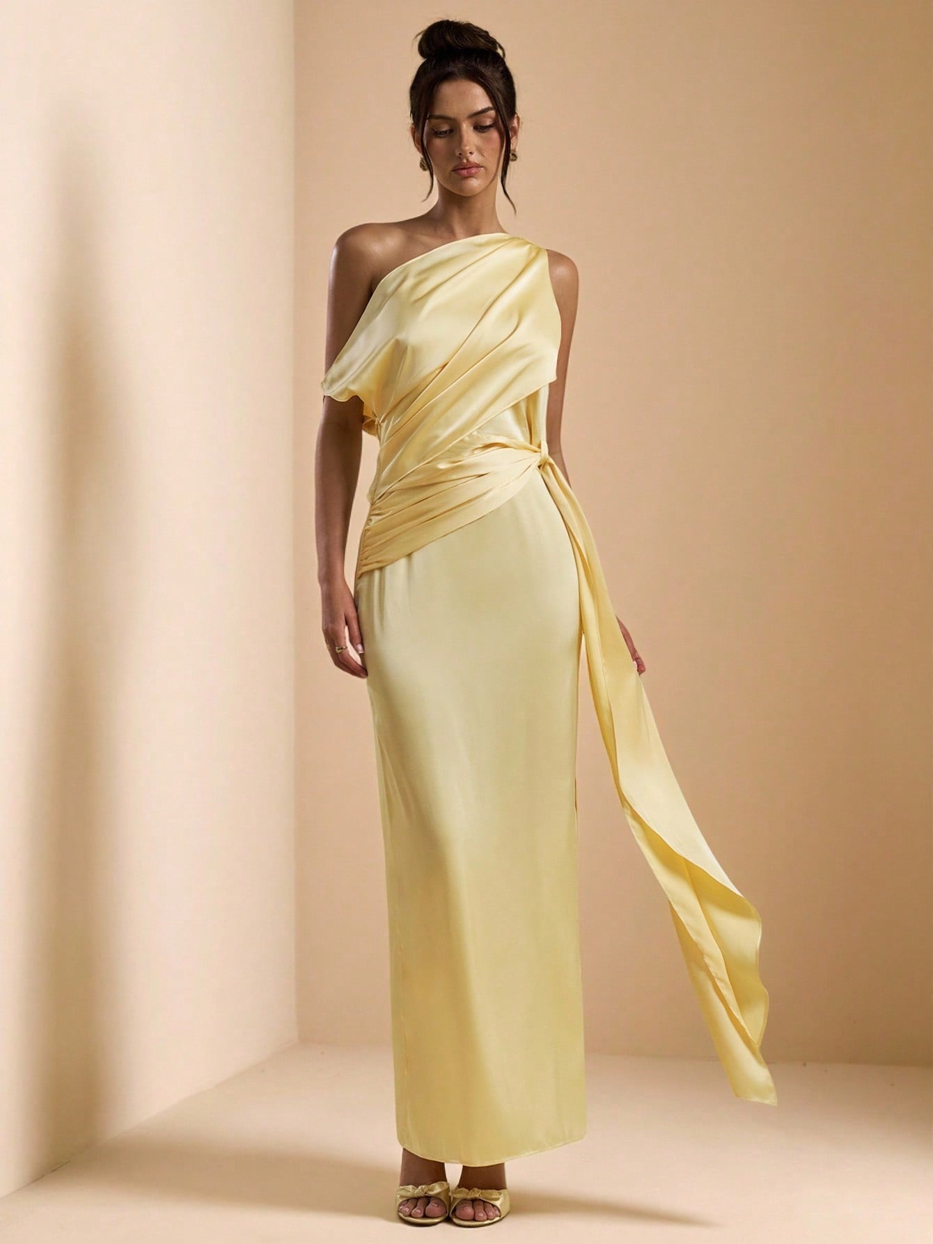 Yellow satin long dress