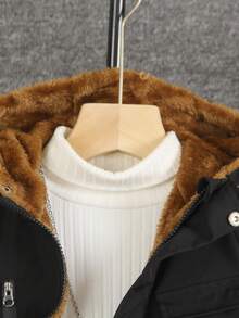 SHEIN 4-7 Years Old Boys Black Hooded Fleece Jacket, Suitable For Autumn, Spring And Winter - Black - View 4