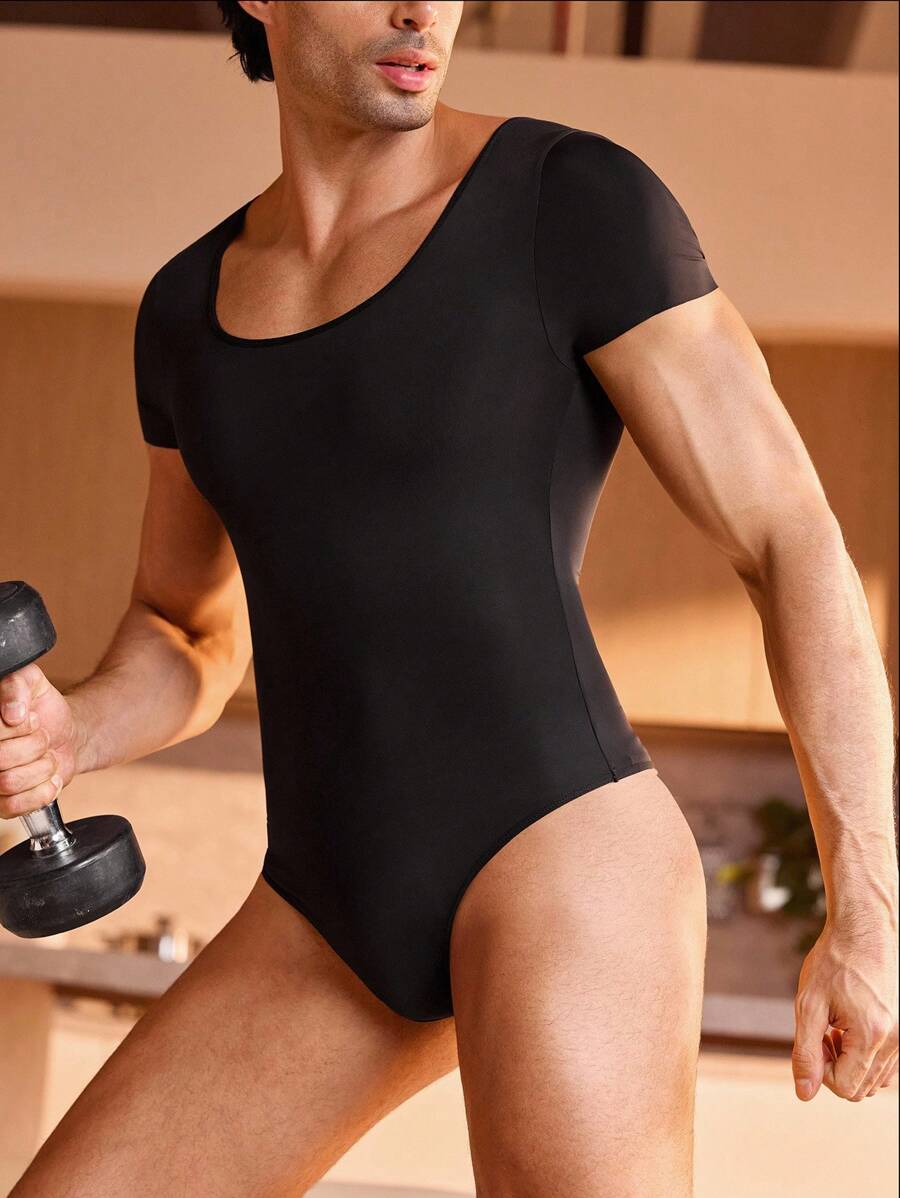 SHEIN Men's Plain Crew Neck Shapewear Bodysuit