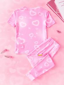 THE POWERPUFF GIRLS X SHEIN Tween Girl Blossom, Bubbles, Buttercup Pattern Pink Cute & Sweet Short Sleeve T-Shirt And Pants Pajama Set - Pink - View 3