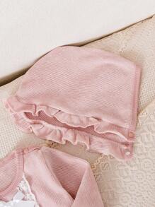 女婴简约花卉蕾丝羊毛连体睡衣套装，甜美时尚，适合秋冬 - 粉色 - 查看 8